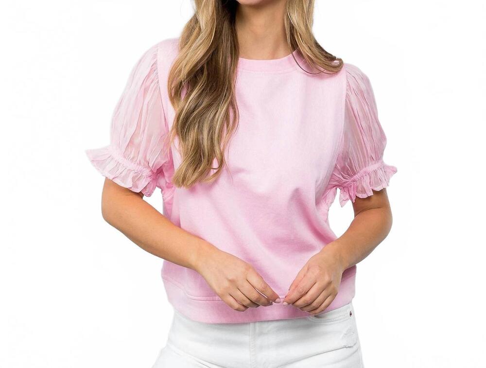 NEW THML short sleeve french terry top in pink